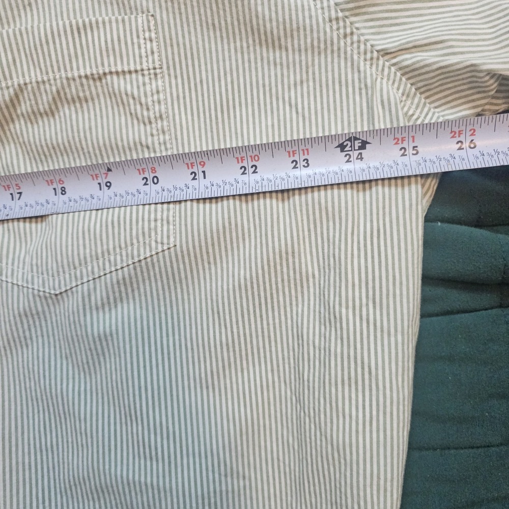 American Eagle Oversized Striped Sage Green Button up Shirt Large Resort Cotton - Picture 9 of 11